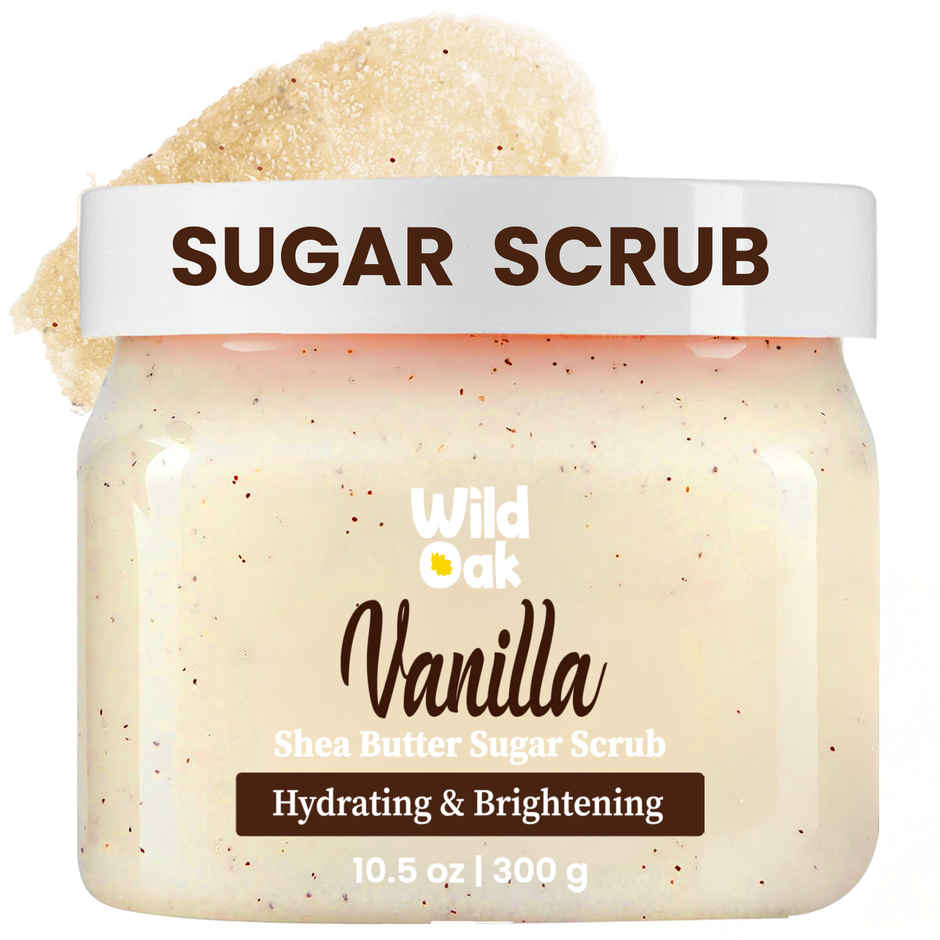Wild Oak Vanilla Sugar Body Scrub Ultra Hydrating & Moisturising Tan Removal & Strawberry Skin