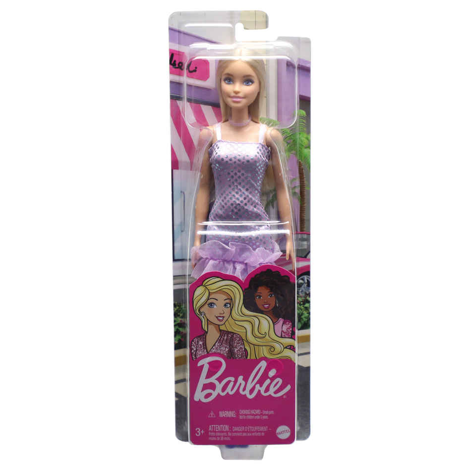 Barbie Doll in Lavender Metallic Mini Dress with Trendy Clothes & Accessories
