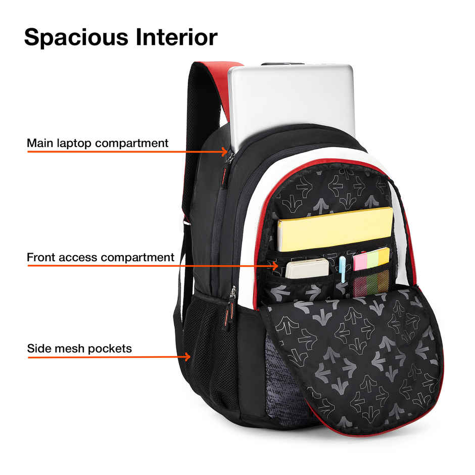 Nasher Miles Football Strike Backpack- Unisex- 3 Compartment College Bag - Black - 45L