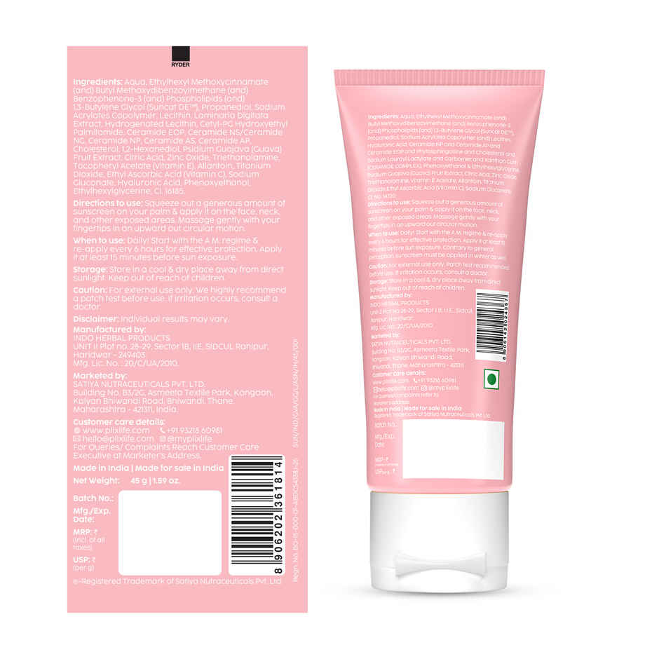 Plix Guava Glow Invisible Dewy Sunscreen SPF 50 PA+++ | With SunCat DE, Vitamin C & Ceramide 11