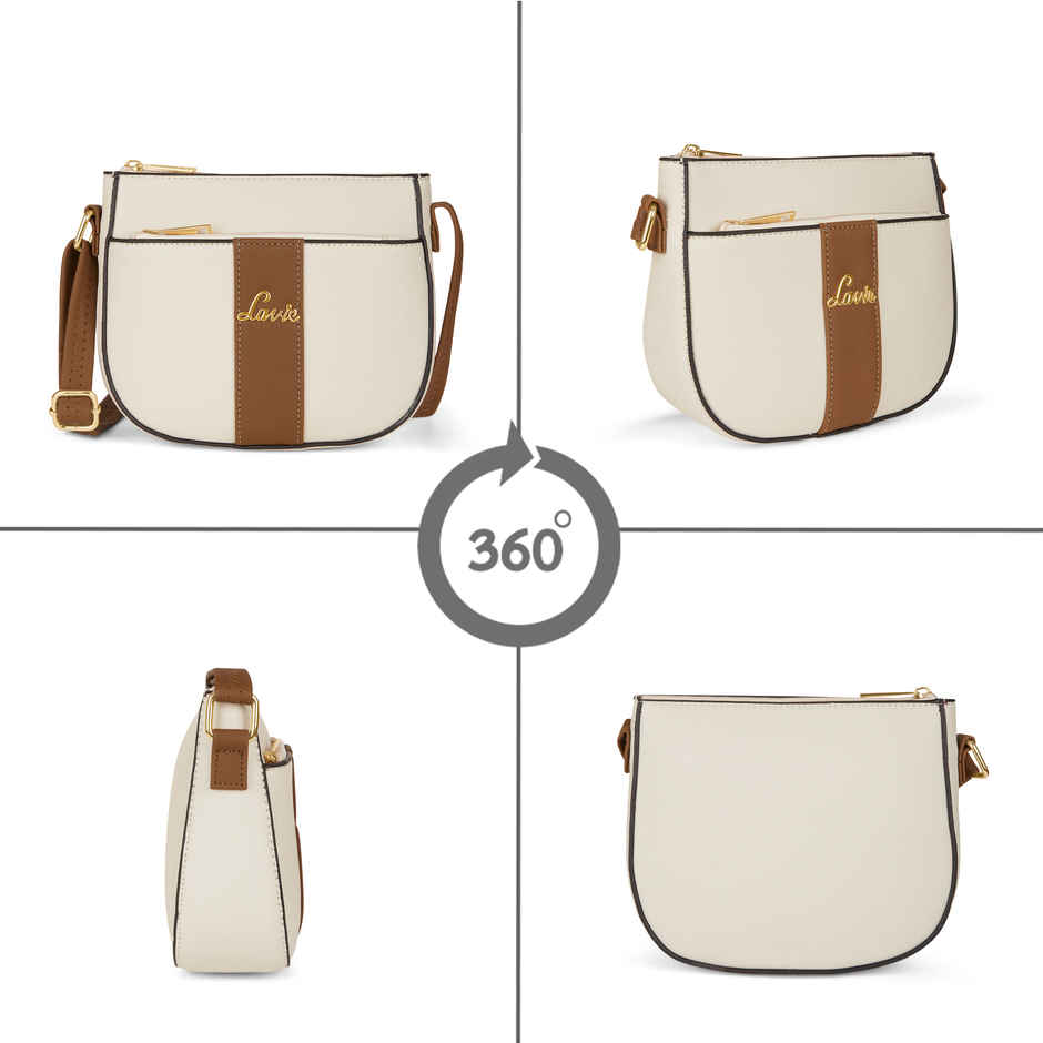Lavie Women's Colourblock Spade Crossbody Sling Bag | Ladies Purse Handbag | Off White