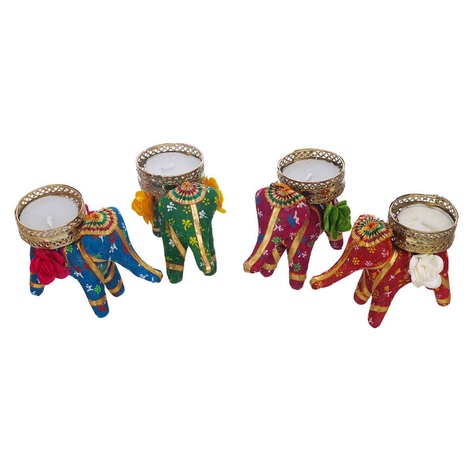 eCraftIndia Set of 4 Multicolor Elephant Shaped Tea Light Candle Holders