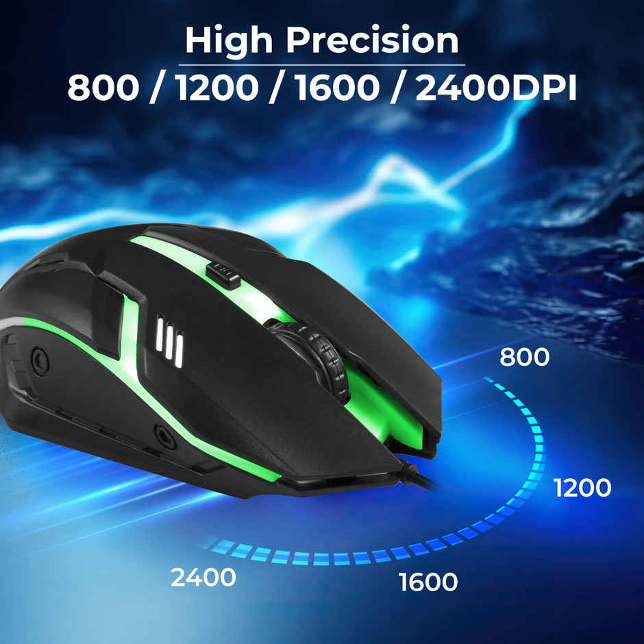 Zebronics Uzi High Precision Wired Gaming Mouse With 4 Buttons | Rainbow Led Lights | Dpi Switch