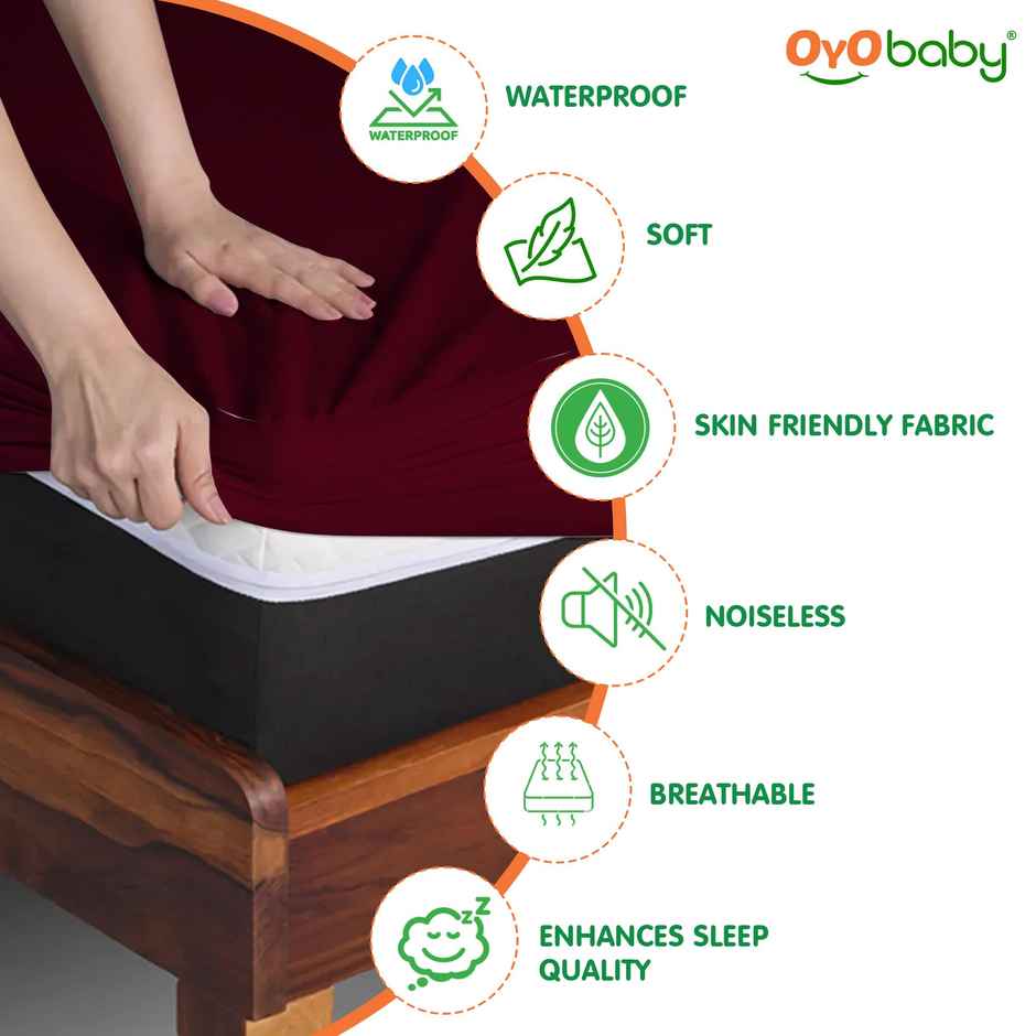 Oyo Baby Cotton Feel Waterproof Mattress Protector 72 X 78 Inch - Double Bed | Maroon