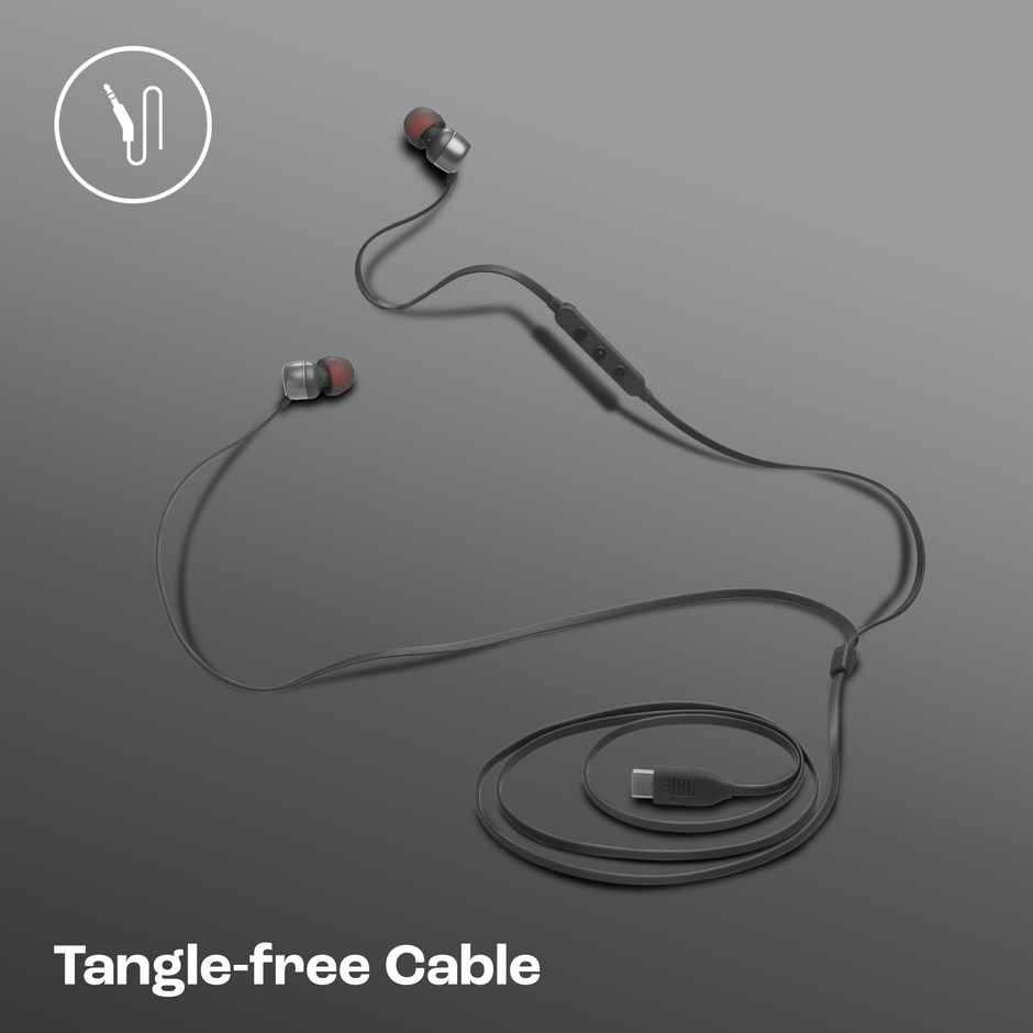 JBL Tune 310 Wired In-Ear Type C Headphones, Hi-Res Audio With Digital-To-Analog Converter (Black)