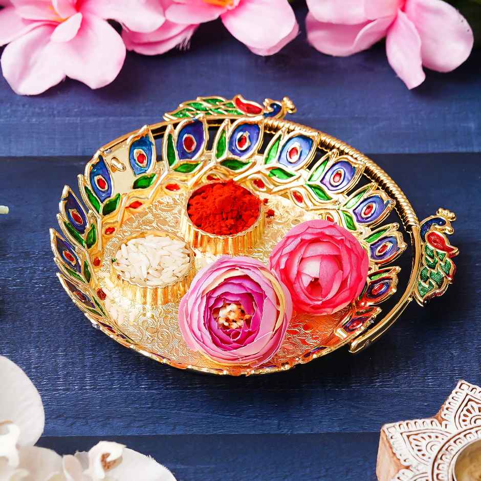 Peacock Decorative Aarti Thali Set for Pooja | Ecraftindia