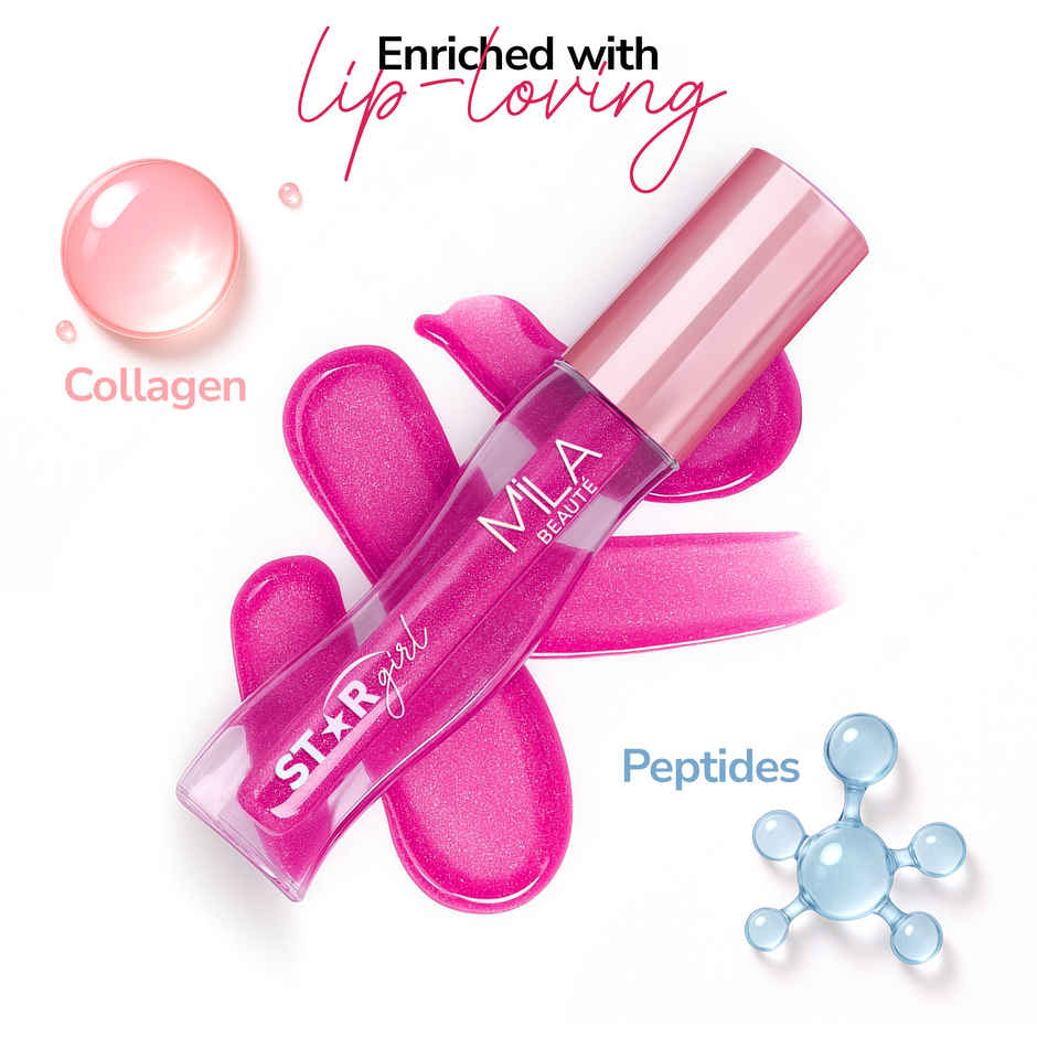 Mila Beaute Star Girl Shimmer Lip Gloss Plumping Hydrating With Peptides Collagen Stardust