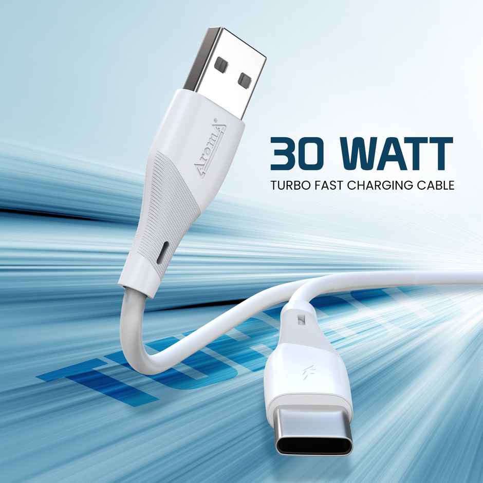 Aroma UC41 - 30W, 3.0 Amp USB to Type-C, 1 Meter Fast Charging Sync and Charge Data Cable | White