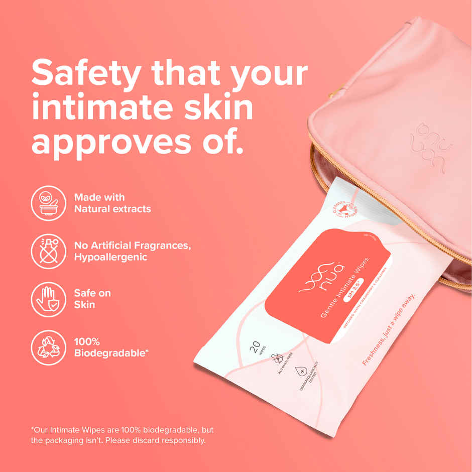 Nua Intimate Wipes for Gentle, pH-Balanced Cleansing | 20 Pulls Per Pack