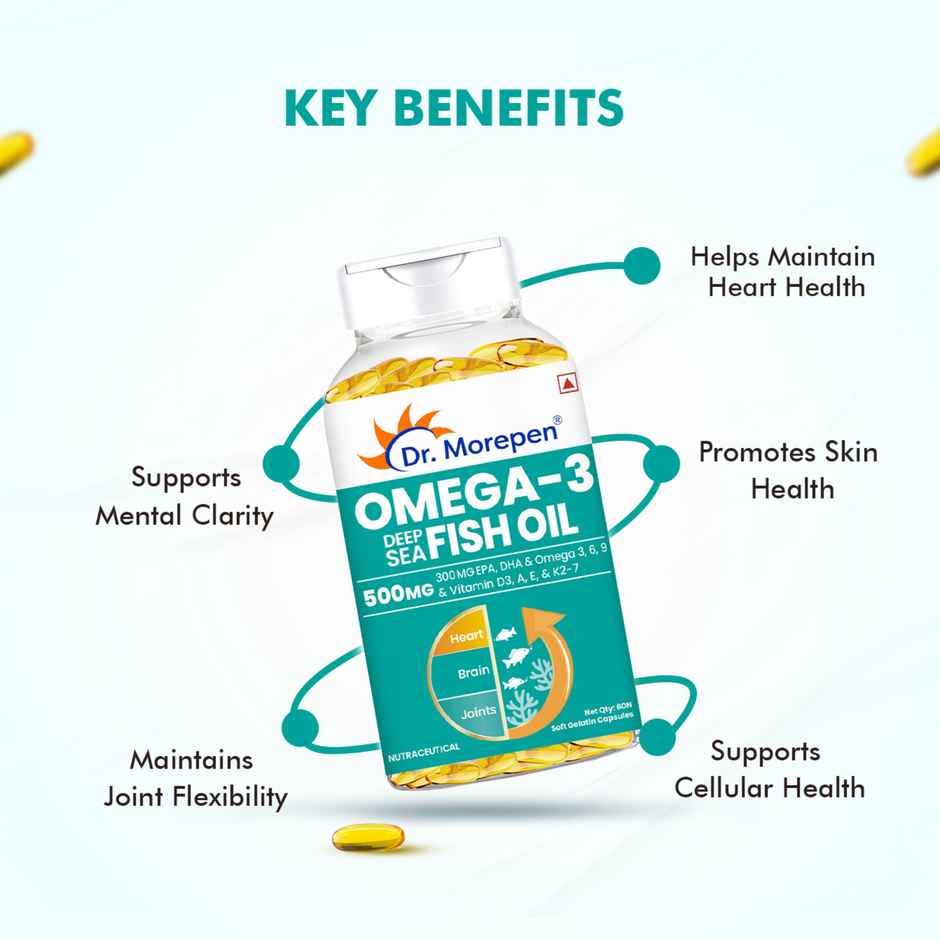 Dr. Morepen Omega-3 Fish Oil 500mg Capsules with Vitamin A & E No Fishy Burps