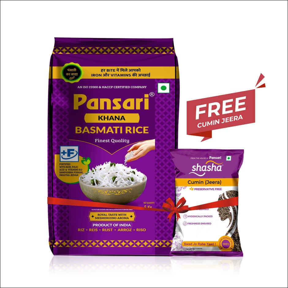 Pansari Khana Basmati Pulao Rice Extra Long Grain - Chawal, 100g Shasha Jeera Free Inside the Pack