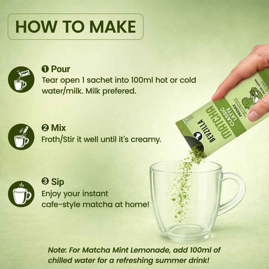 Bevzilla Instant Matcha Premix Sachets | Assorted