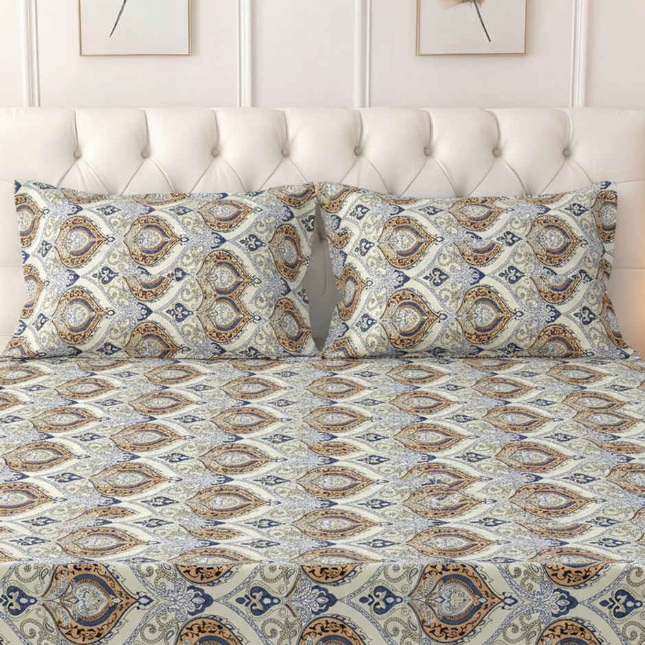 Raymond Home 120 GSM Hazel Floral Double Bedsheet with 2 Pillow Covers Off White1