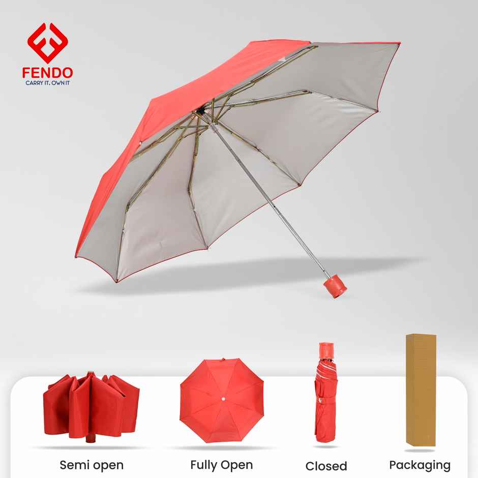 Fendo 3 Fold Hand Open 21.5 inch | Red Umbrella
