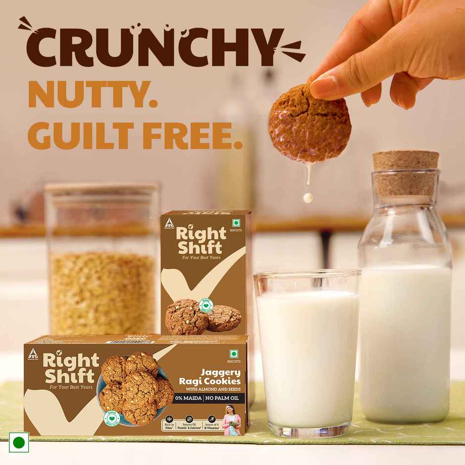 Right Shift Jaggery Ragi Cookies | No Palm Oil, 0% Maida, Digestive Biscuits, Healthy Snack
