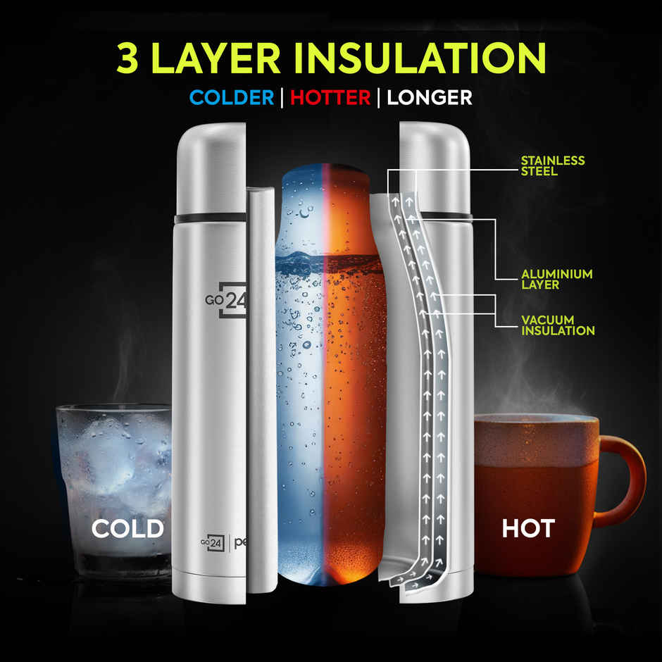 Pexpo 24 Hrs Hot And Cold Flask With Jute-Bag Vacuum Insulated Flamingo | 1 L