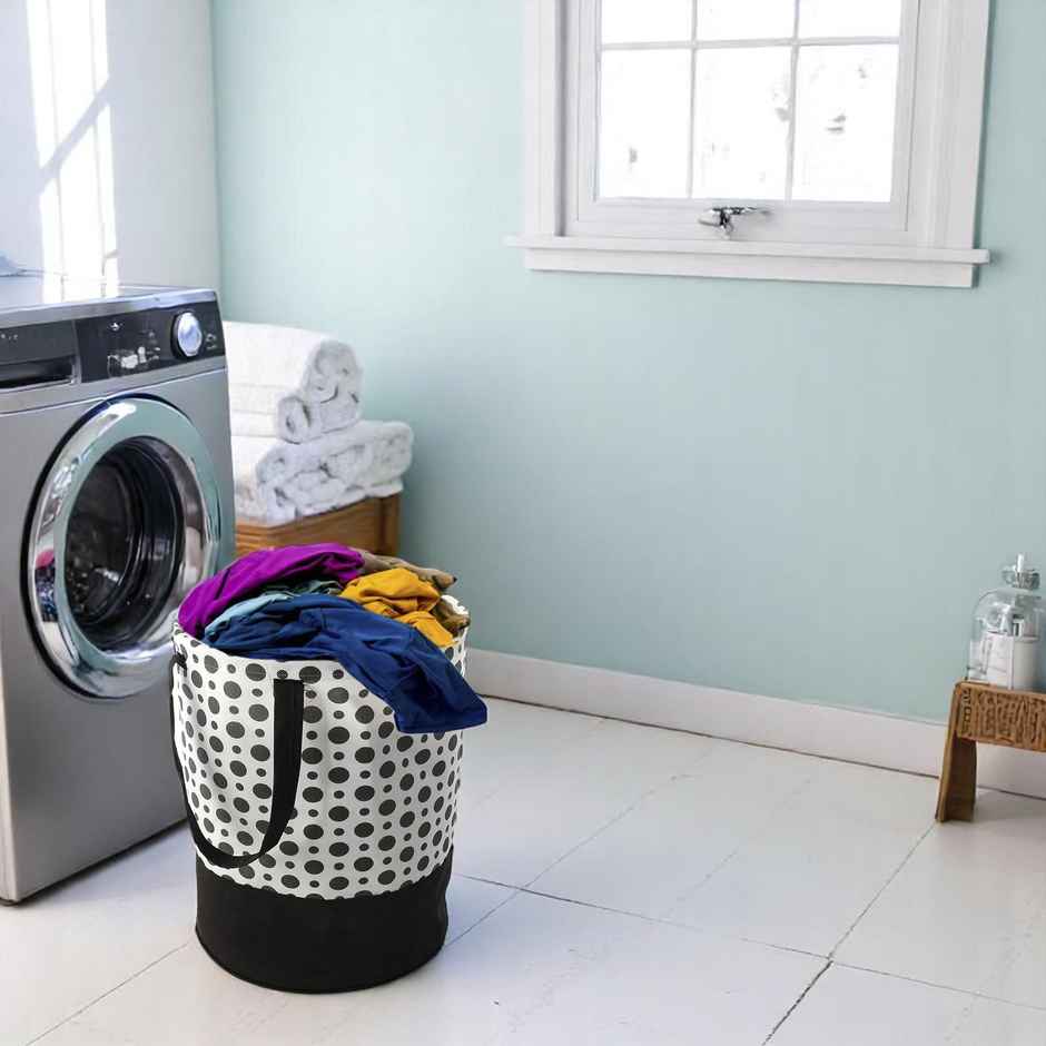 Kuber Industries Non-Woven 45 L Polka Dots Round Laundry Basket with Handle | White