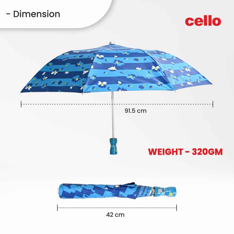 Cello Megha 21 Inch 2 Fold Mix Print Umbrella | Silver Navy Blue