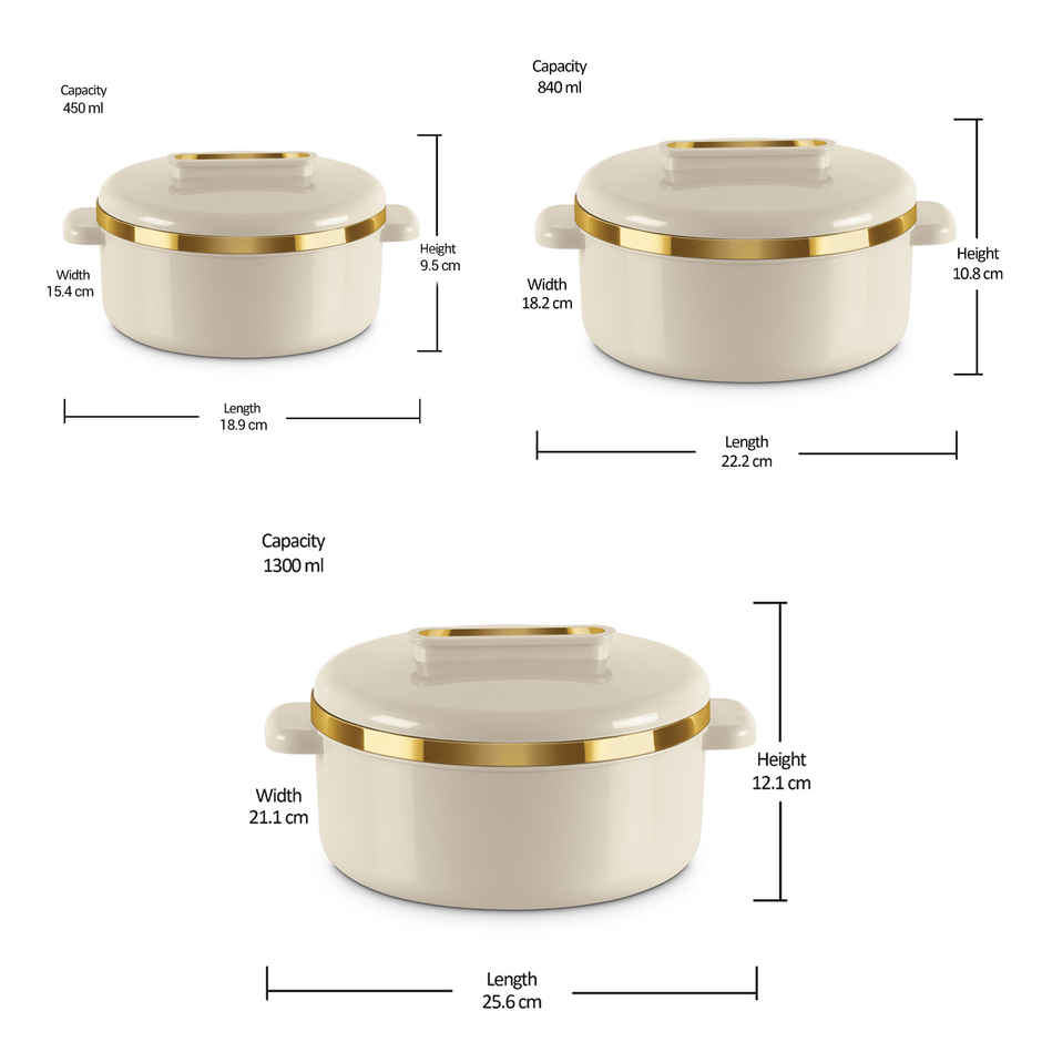 Milton Curve Inner Stainless Steel Casserole Set of 3 Ivory