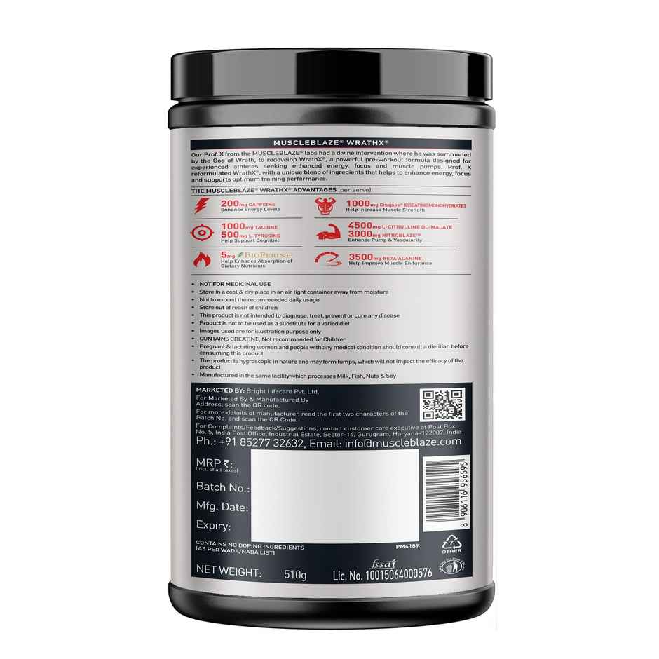 MuscleBlaze Pre Workout WrathX, (Fruit Fury, 30 Servings)