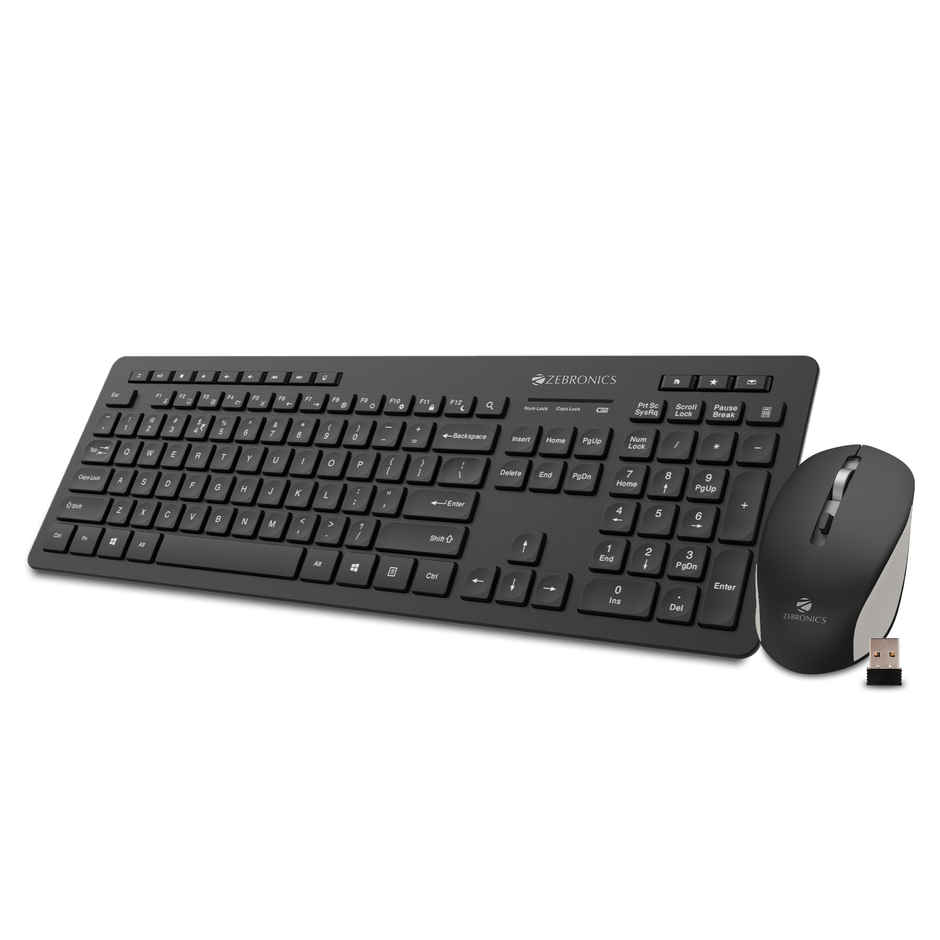 Zebronics Zeb-Companion 500 2.4GHz Wireless Keyboard & Mouse Combo, USB Nano Receiver, Chiclet Keys, Ultra Silent, Power On/Off Switch, Rupee Key, for PC/Mac/Laptop - Black