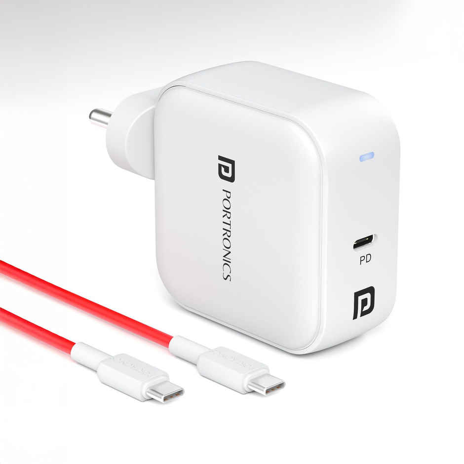 Portronics Adapto 65C 65W Type C PD Super Fast Charger Adapto | White