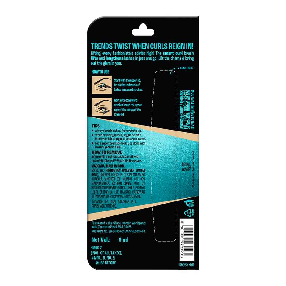 Lakme 9 to 5 Eyeconic Curling Mascara, Smudgeproof, Waterproof, lasts upto 24 Hrs, Black