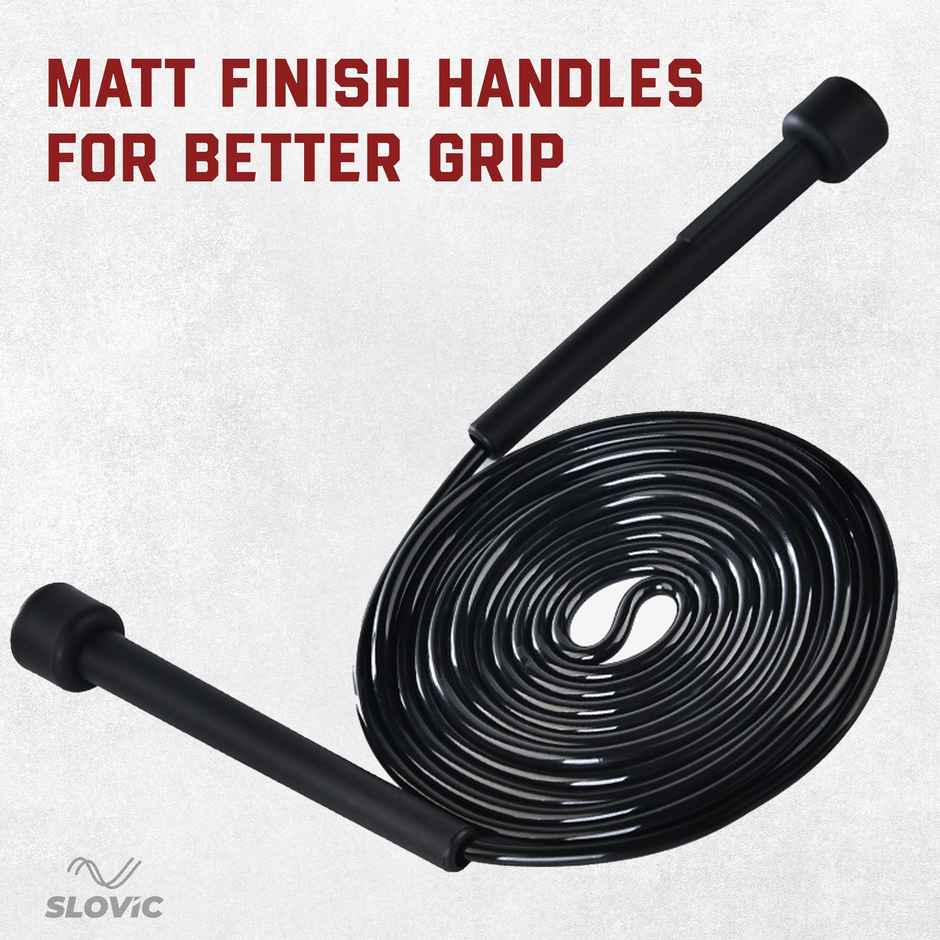 Slovic Basic PVC Skipping Rope with Memory Foam Handles | Adjustable & Easy to Use | Black