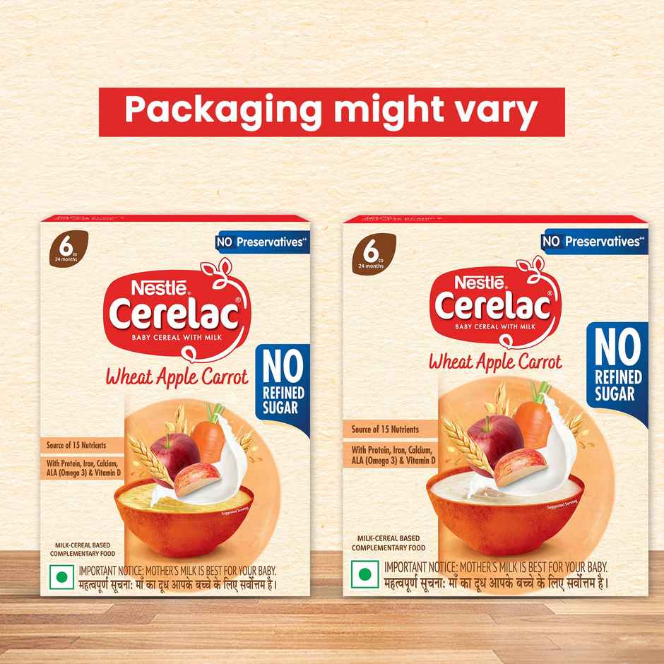Nestle Cerelac Wheat Apple Carrot Baby Food Cerea | No Refined Sugar & No Preservatives | 6 to 24 Months