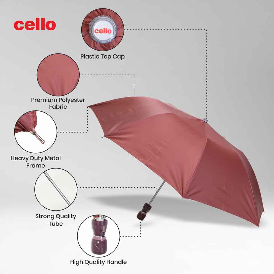 Cello Varsha 21 Inch 2 Fold Mix Mono Silver Umbrella | Brown