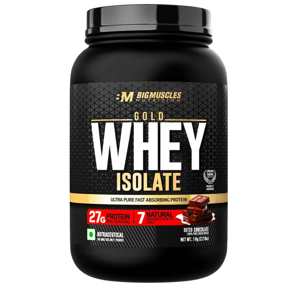 Big Muscles Nutrition Gold Whey Isolate 7 Natural Ingredients Zero Sugar | Dutch Chocolate