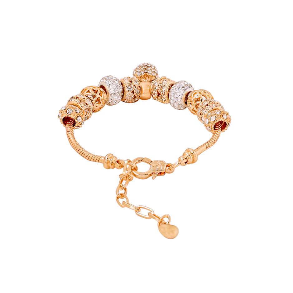 Yellow Chimes Gold Plated Heart Crystal Charm Bracelet for Women Gift Idea