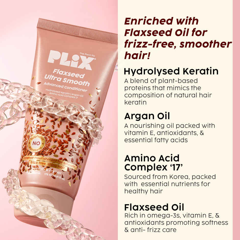 Plix The Plant Fix Flaxseed Ultrasmooth Advanced Shampoo | 200 ml | Conditioner | 175 ml