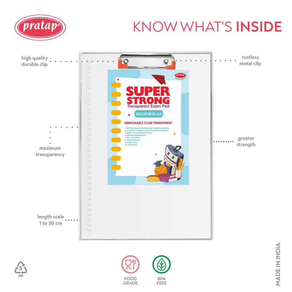 PRATAP Exam Pad Super Strong Clear Transparent