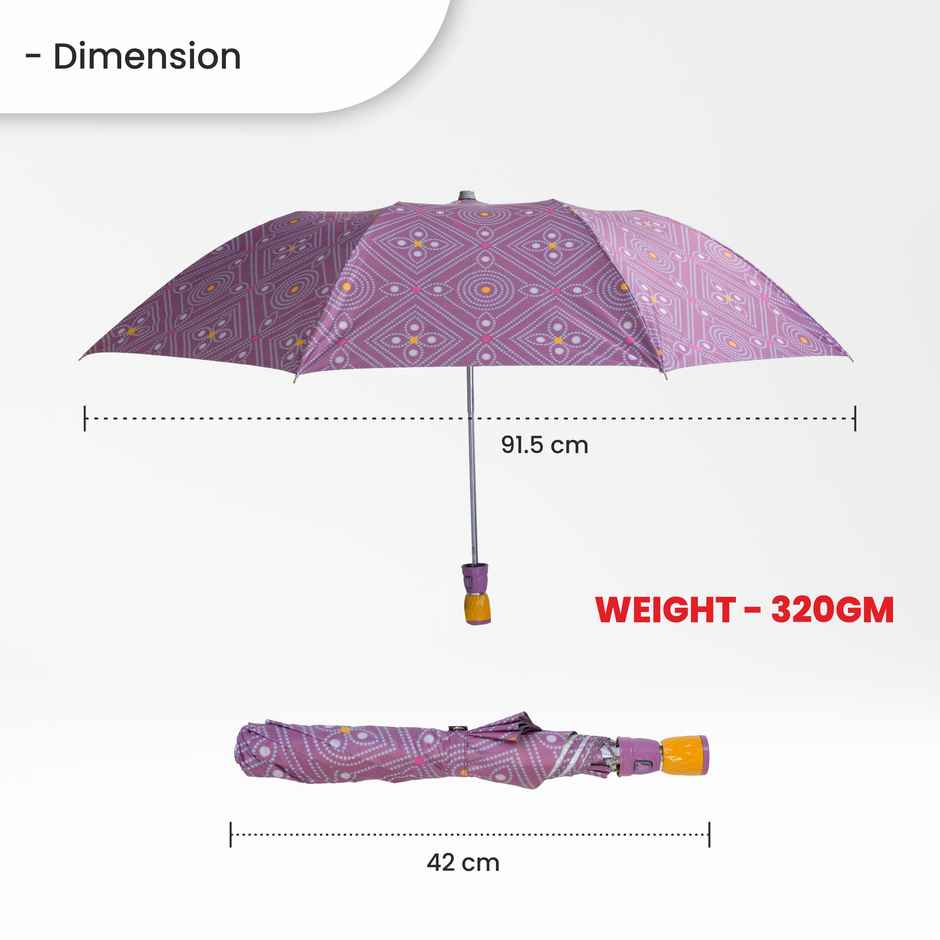Cello Megha 21 Inch 2 Fold Mix Print Umbrella | Silver Light Pink