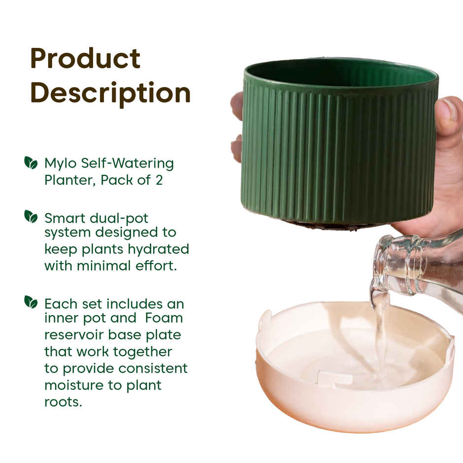 Kyari Self Watering Green Mylo Pot | Indoor Plant Pot