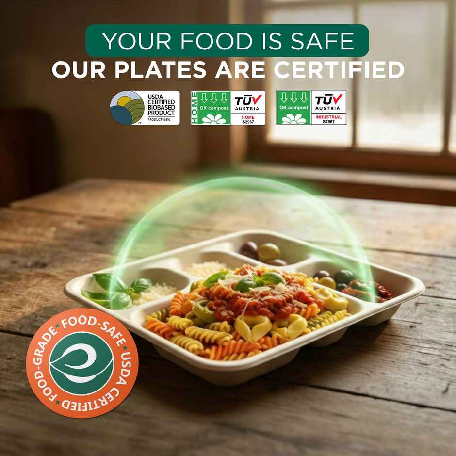 ECO SOUL | Bagasse Disposable Meal Tray/Plates | Square | 5CP | 10 Count