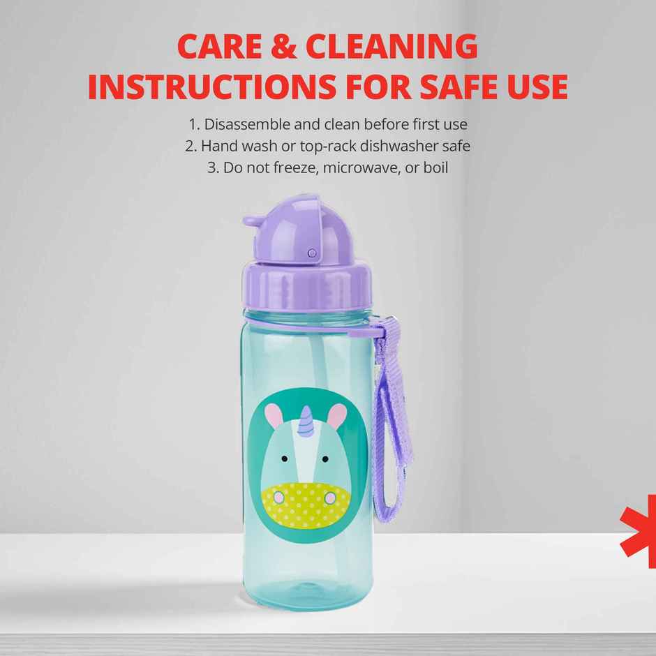 Skip Hop Zoo Kids Bottle, Flip-Top Straw, Leak-Proof, Toddler Sipper Cup, For Babies 12 M+, 385 ml