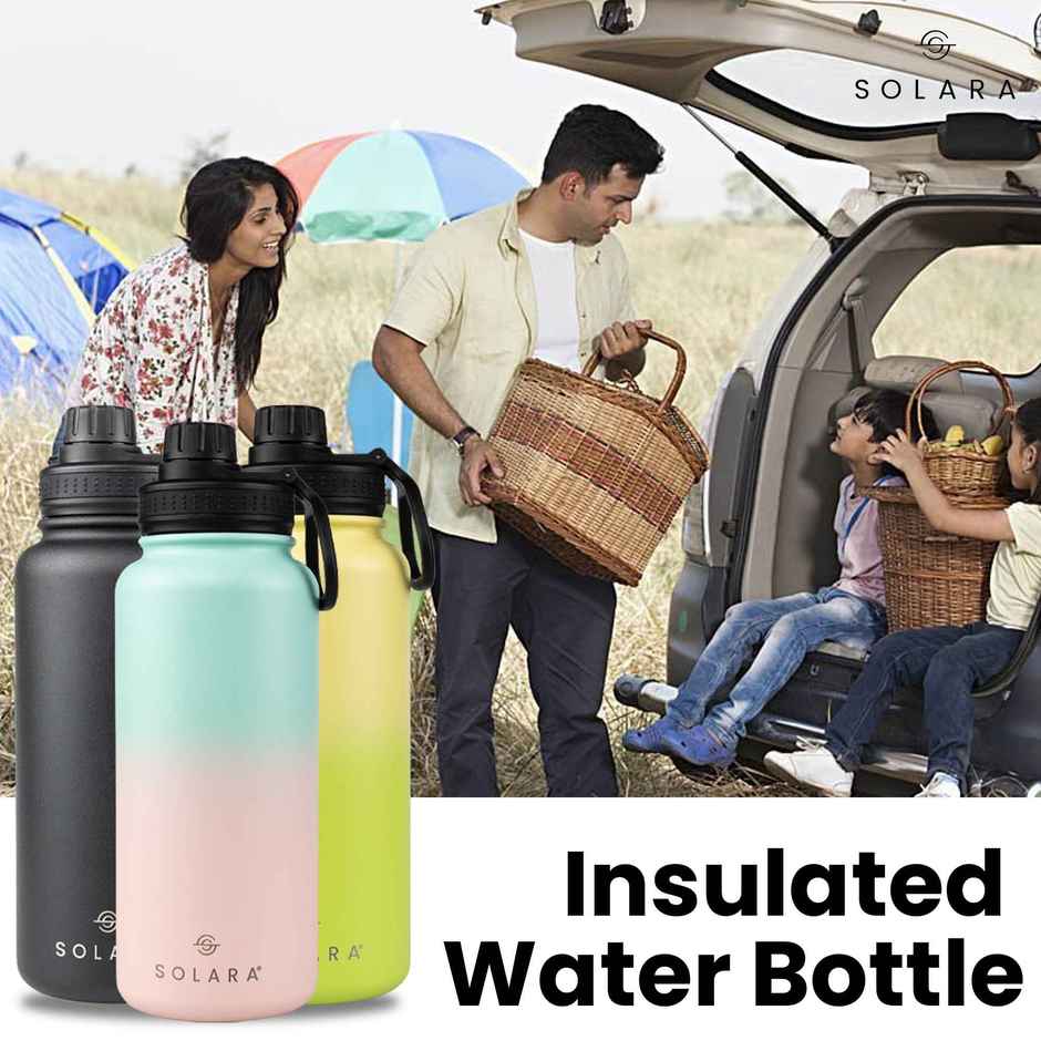 Solara Stainless Steel Insulated Water Bottle for Travel, Office, School, Gym | Black | 1 L