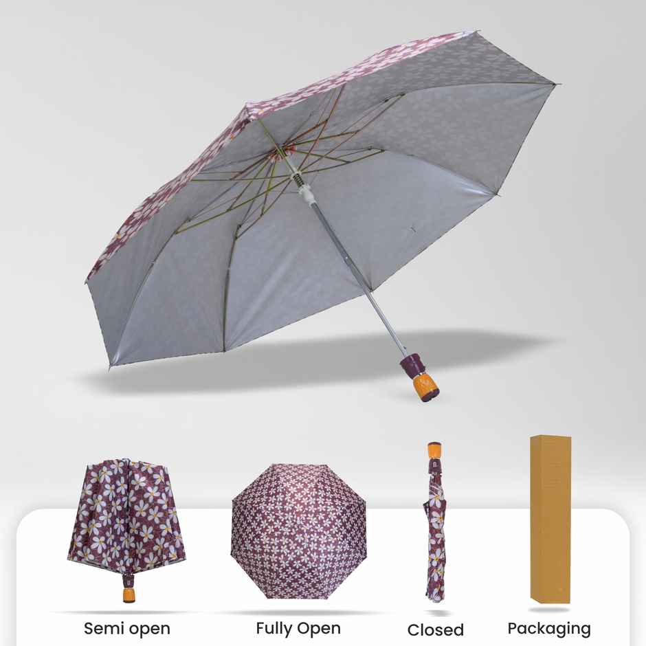Cello Megha 21 Inch 2 Fold Mix Print Umbrella | Silver Brown Flower
