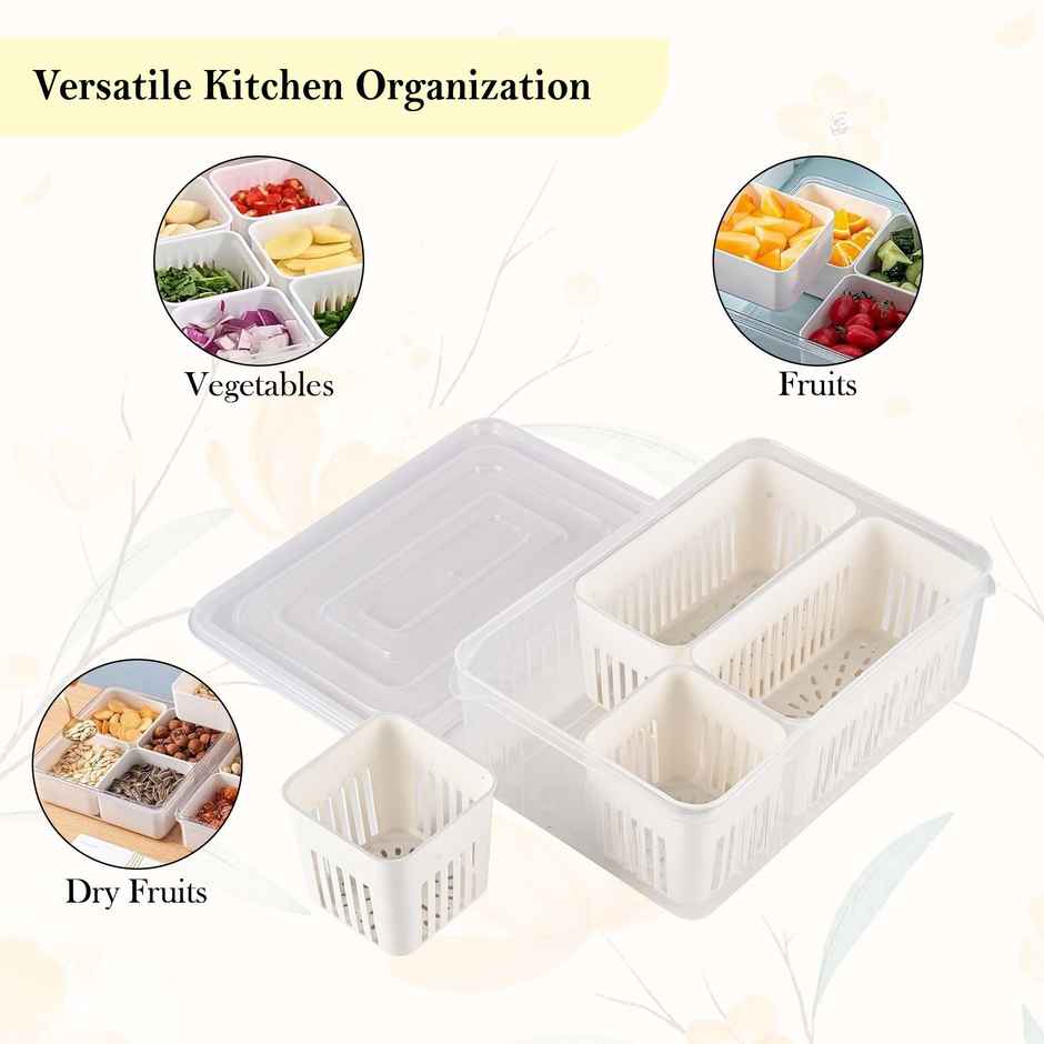 Kuber Industries 4-Compartment Fridge Organizers Set | Vegetable & Grocery Container | Transparent