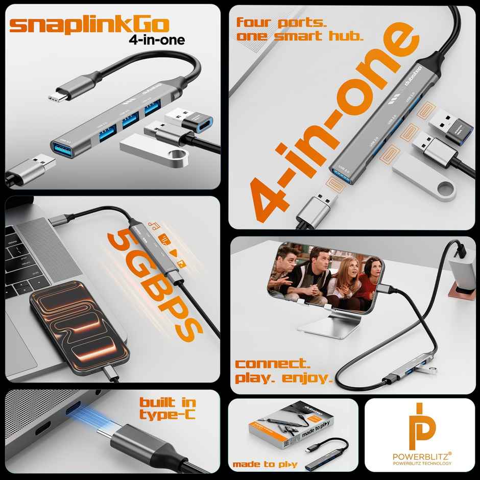 Dubstep SnaplinkGo 4-in-1 Type C USB Hub Grey