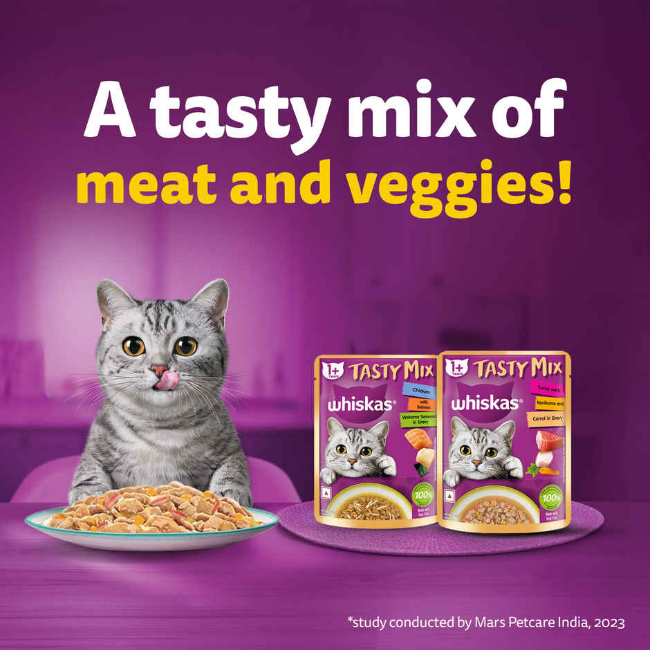 Whiskas Tasty Mix Adult Wet Cat Food, Tuna with Kanikama & Carrot in Gravy