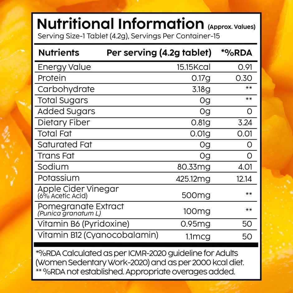 Plix Apple Cider Vinegar Effervescent for Weight Loss (Mango) - Pack Of 1 Combo