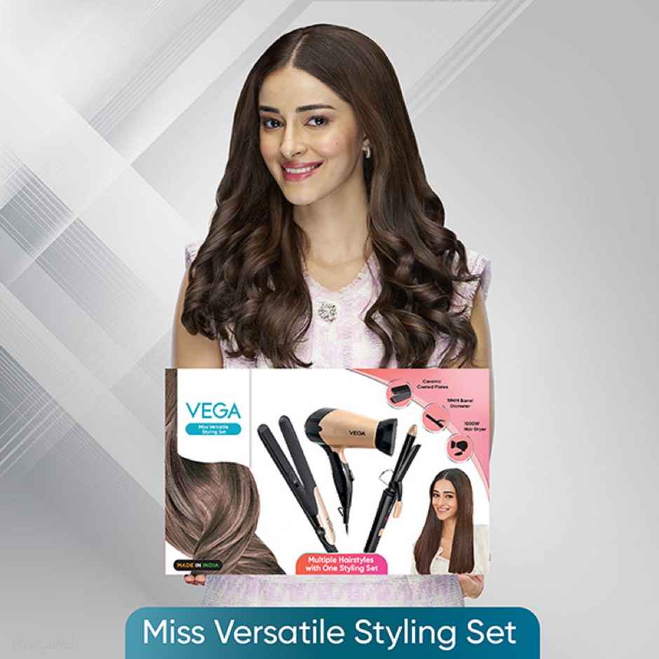 Vega Miss Versatile Styling Set Straightener, Curler & Dryer Gift Combo for Women, (VHSS-03), Black