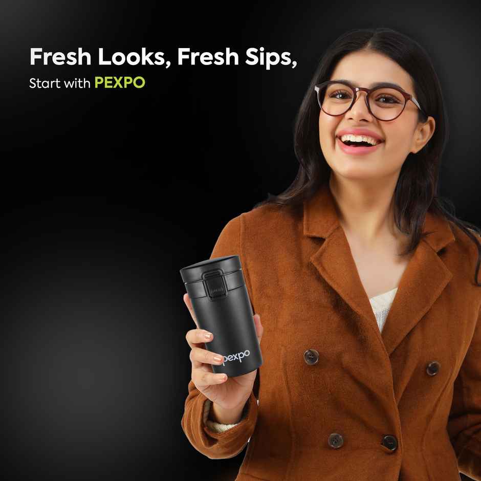 Pexpo Cocoa Pro Stainless Steel Vacuum Insulated Coffee Flask | Knight Black | 260 ml