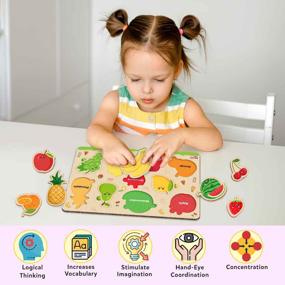 Little Berry Fruits Wooden Knob Puzzle Board For Kids With Pictures - Lb56