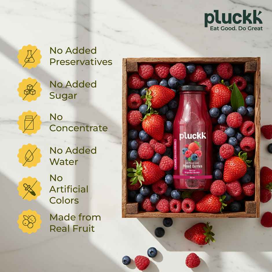 Pluckk Cold Pressed Extracted Mixed Berries Juice | No Preservatives | No Added Sugar