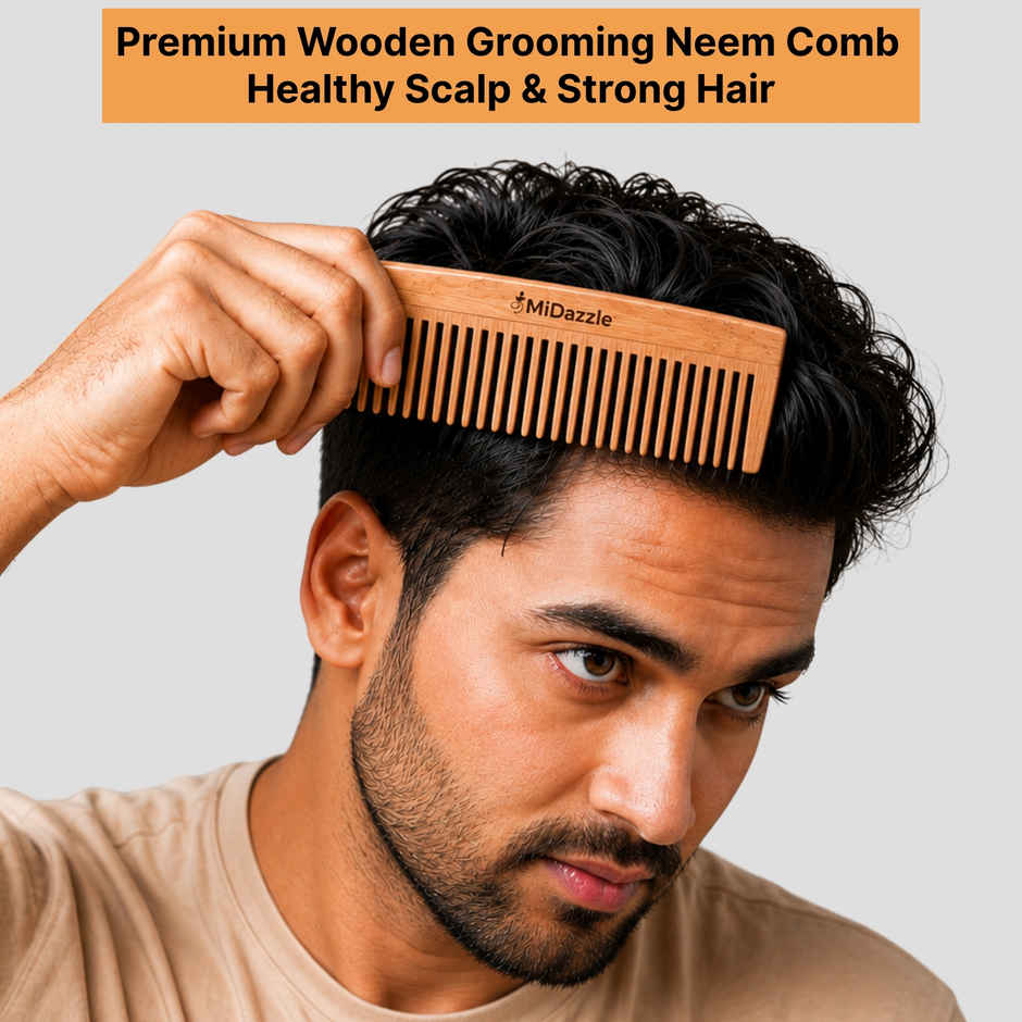 Midazzle Organic Kacchi Neem Wooden Shampoo Comb Wide Tooth | MINC2103