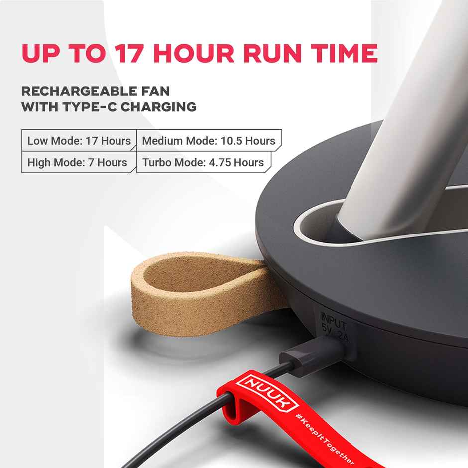 Nuuk FOLDE USB Portable Fan (v1), 127mm, 3 Blade, BLDC Motor, Rechargeable Serene Grey